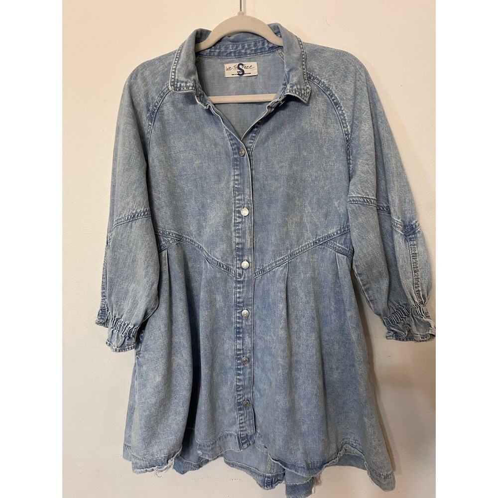 Free People Hannah Denim Mini Dress Sz Small Distressed Light Blue Denim - Picture 3 of 10